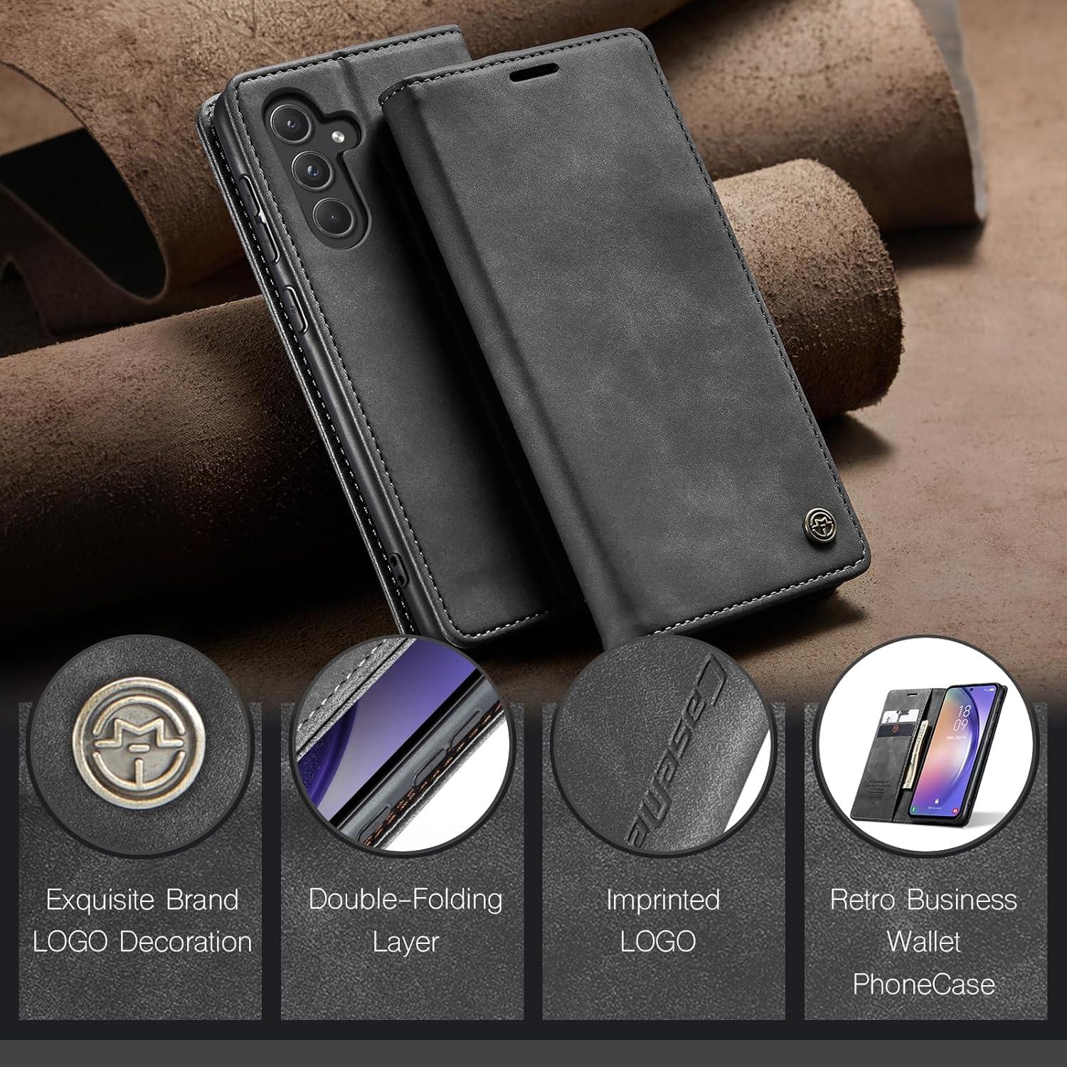 Samsung Galaxy A55 5G Handyhülle Premium Leder Flip Case Grau