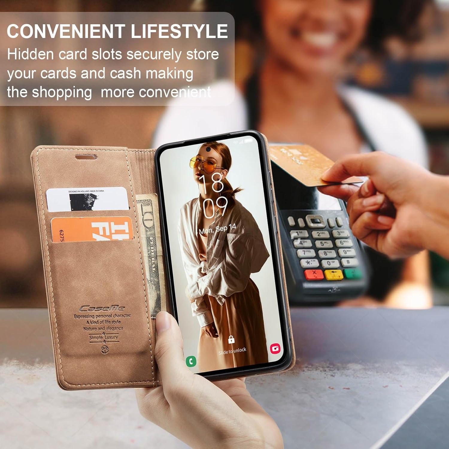 Samsung Galaxy A55 5G Handyhülle Braun Premium Leder Flip Case Magnet Standfunktion