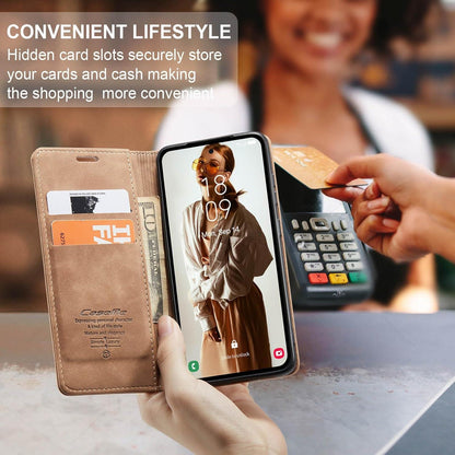 Samsung Galaxy A55 5G Handyhülle Braun Premium Leder Flip Case Magnet Standfunktion