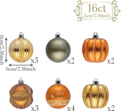16er Set Herbst Deko zum Aufhängen, 6cm Kunststoffkugel für Innen