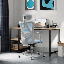 Ergonomischer Bürostuhl mit Kopfstütze und Lendenwirbelstütze, Hellblau