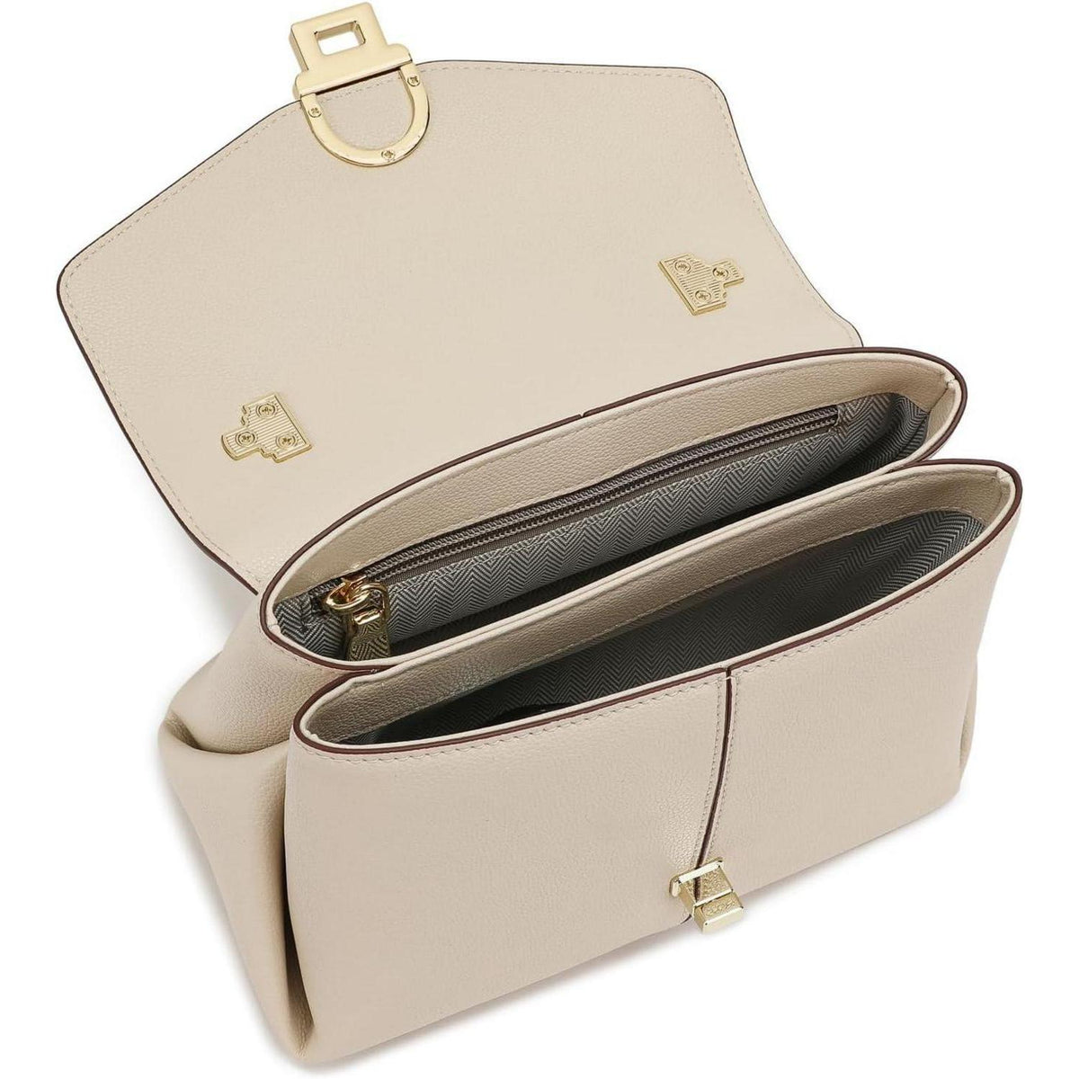 Leder Umhängetasche Damen Klein Beige | Abnehmbarer Gurt