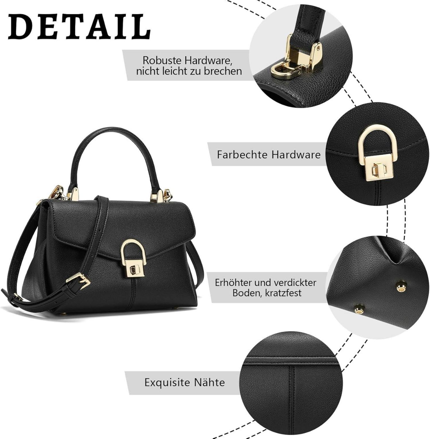 Leder Handtasche Damen Klein Crossbody Umhängetasche Schwarz
