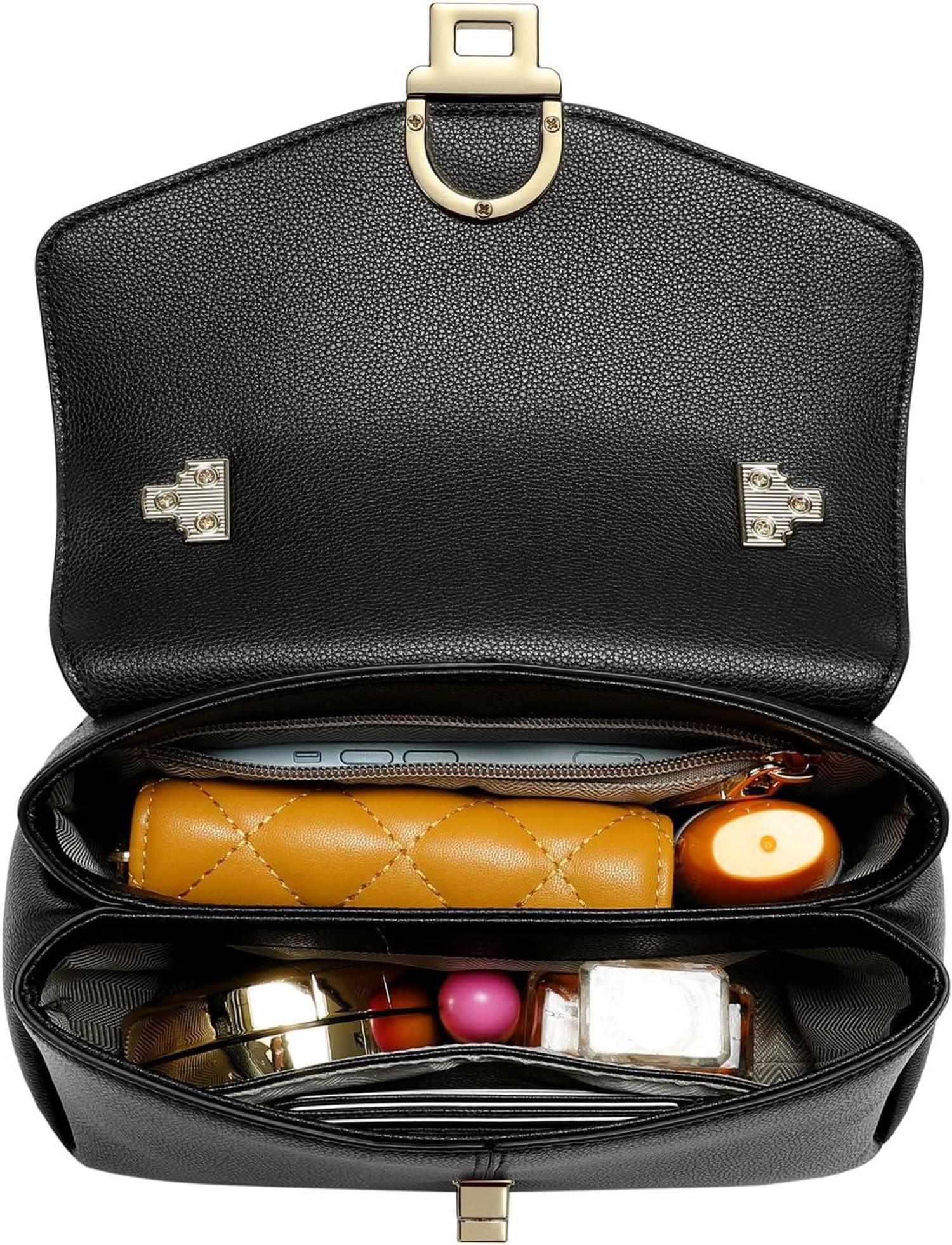 Damen Handtasche Leder Umhängetasche Crossbody Schwarz