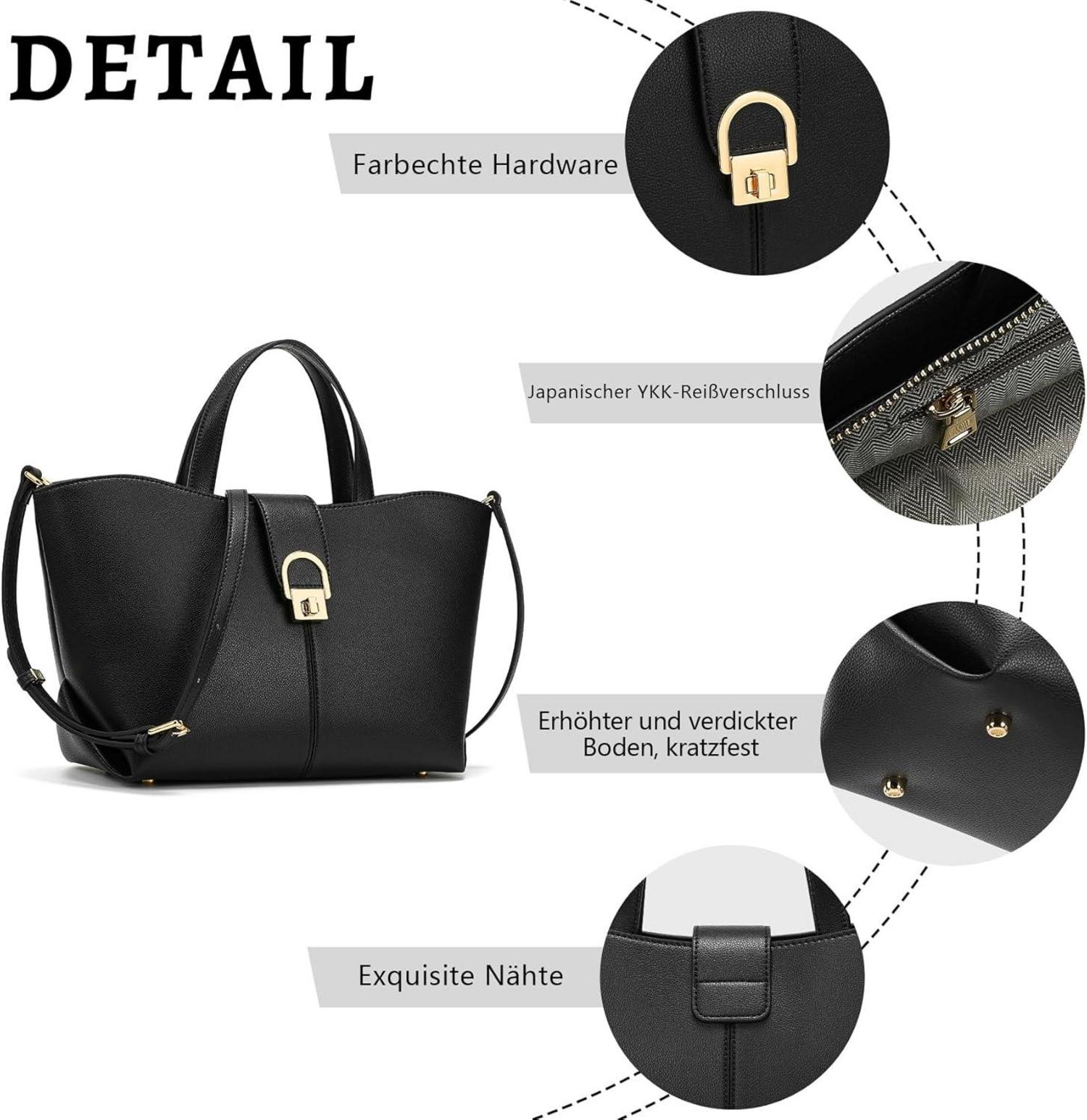 Damen Handtasche Leder Umhängetasche Crossbody Bag Schwarz