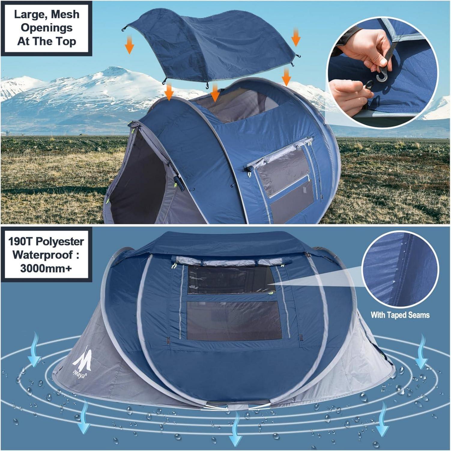Zelt 3-4 Personen Pop Up Wurfzelt Wasserdicht Strandzelt Marineblau
