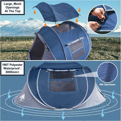 Zelt 3-4 Personen Pop Up Wurfzelt Wasserdicht Strandzelt Marineblau