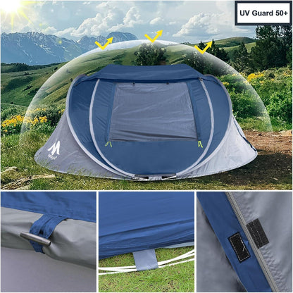 Pop Up Zelt 3-4 Personen Große Dachfenster Wasserdicht Strandzelt Marineblau