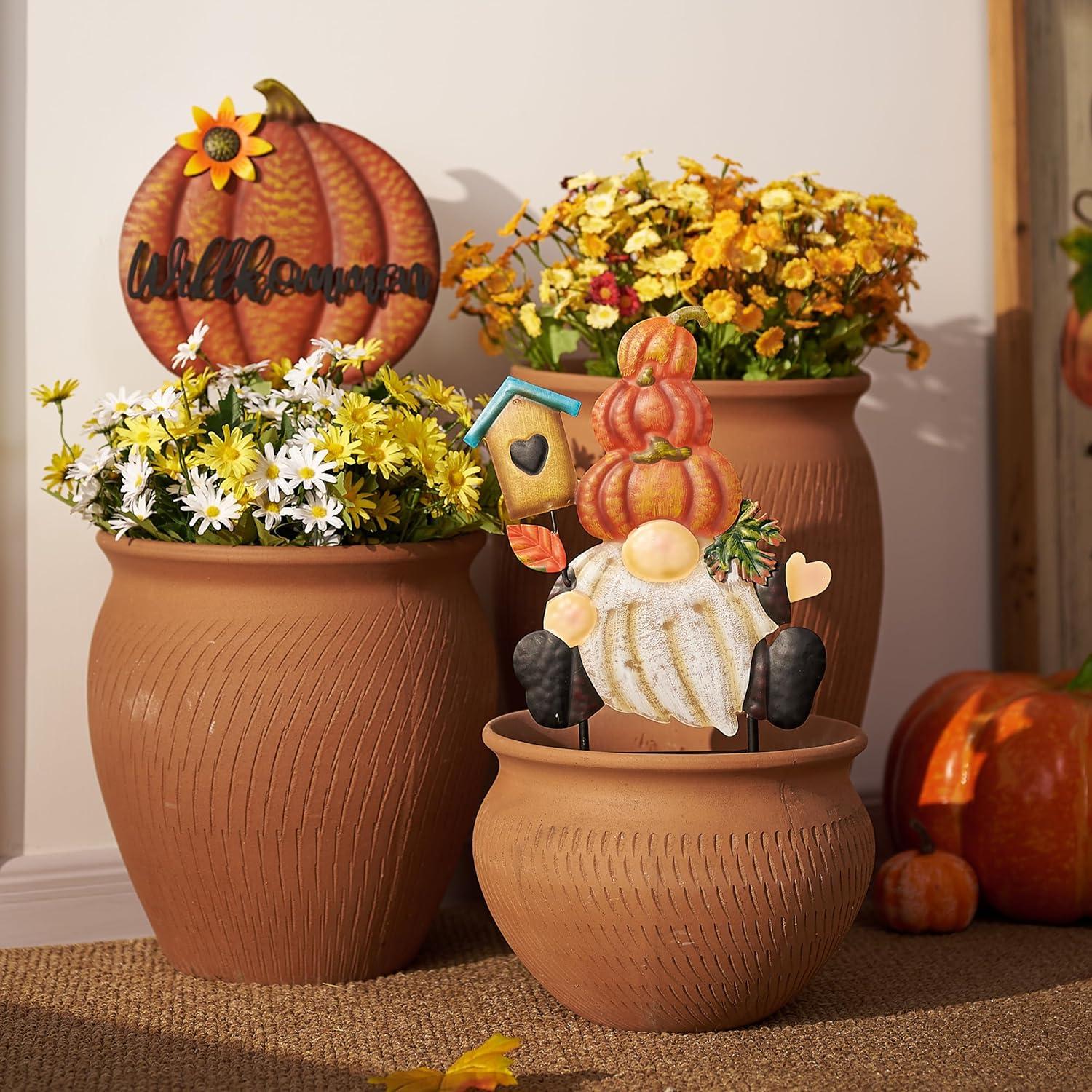 Herbstdeko Gartendeko mit GNOME und Kürbis Gartenstatue 58cm Orange