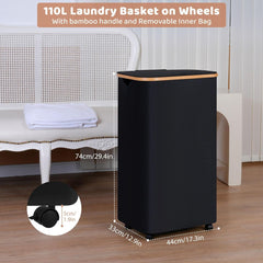 iEGrow Wäschekorb mit Rollen 110L und abnehmbarem