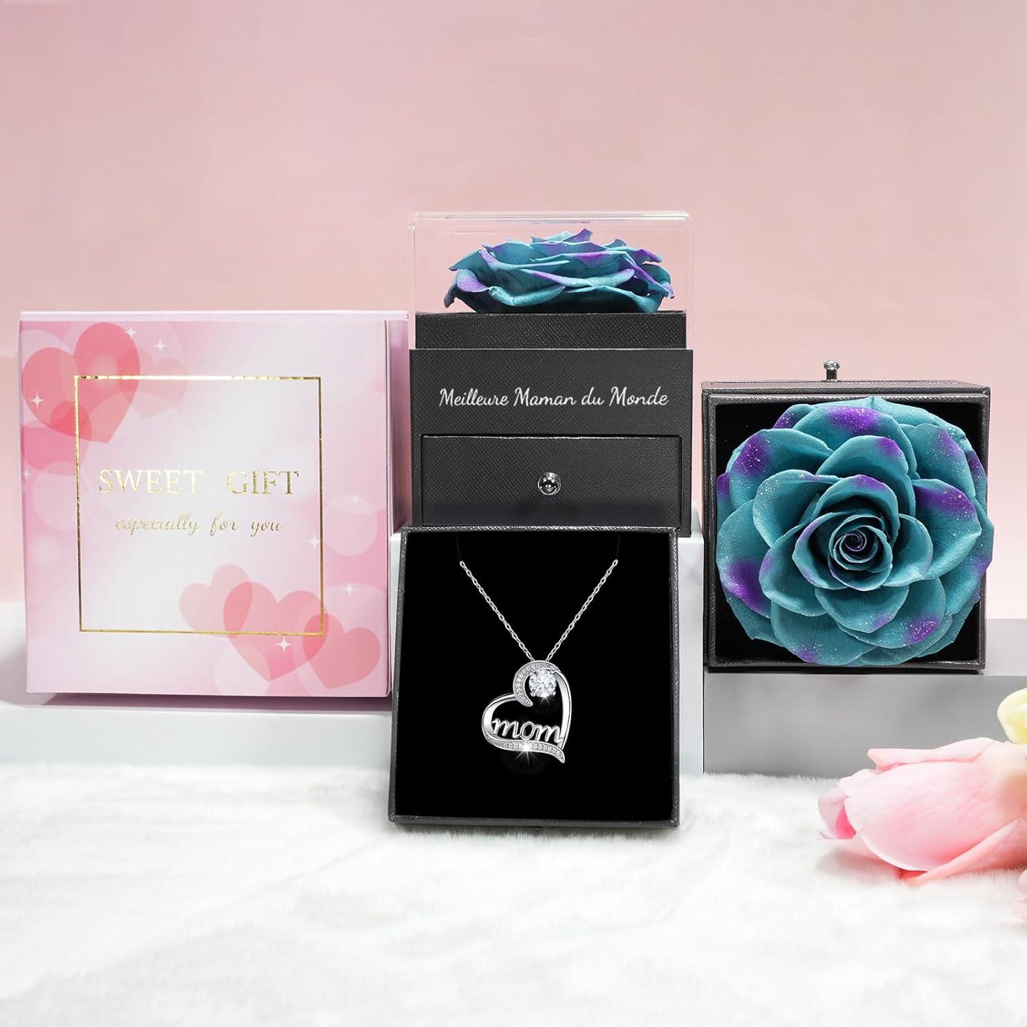 Ewige Rose & Mom Halskette Set - Muttertag Mutter Geburtstagsgeschenk