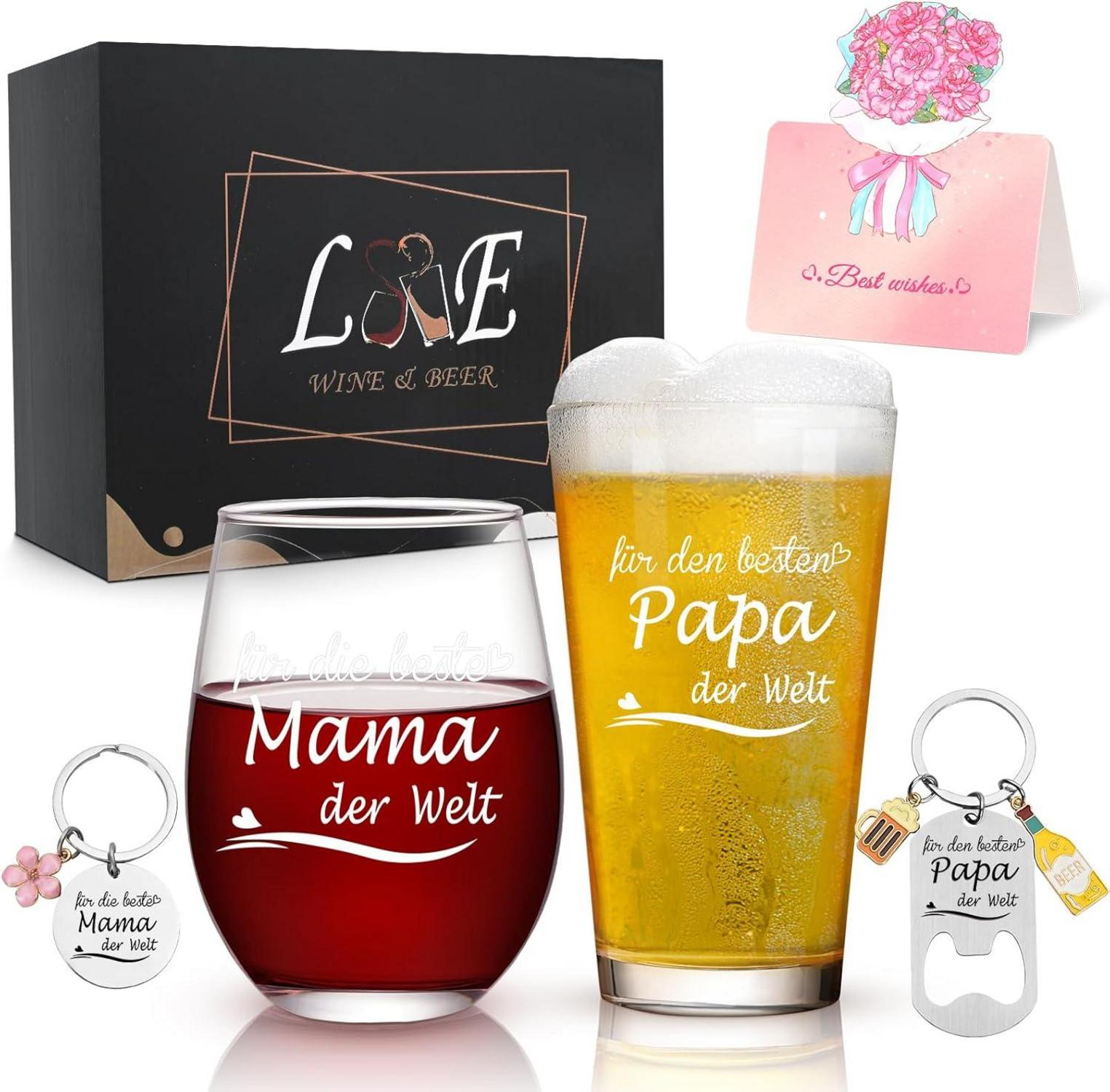 Personalisiertes Weinglas und Bierglas Set mit Gravur für Mama und