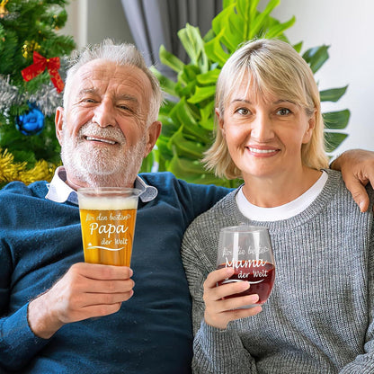Personalisiertes Weinglas und Bierglas Set mit Gravur für Mama und