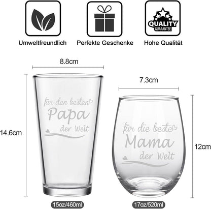 Personalisiertes Weinglas und Bierglas Set für Eltern - Muttertag Vatertag