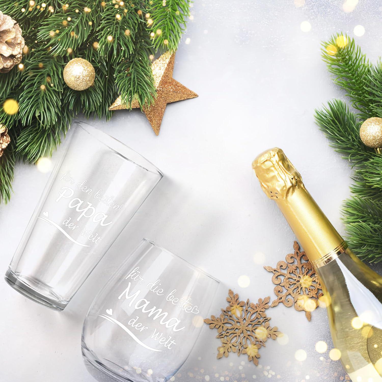 Personalisiertes Weinglas und Bierglas Set mit Gravur - Geschenke für Eltern, Mama und Papa, Muttertag, Vatertag, Geburtstag