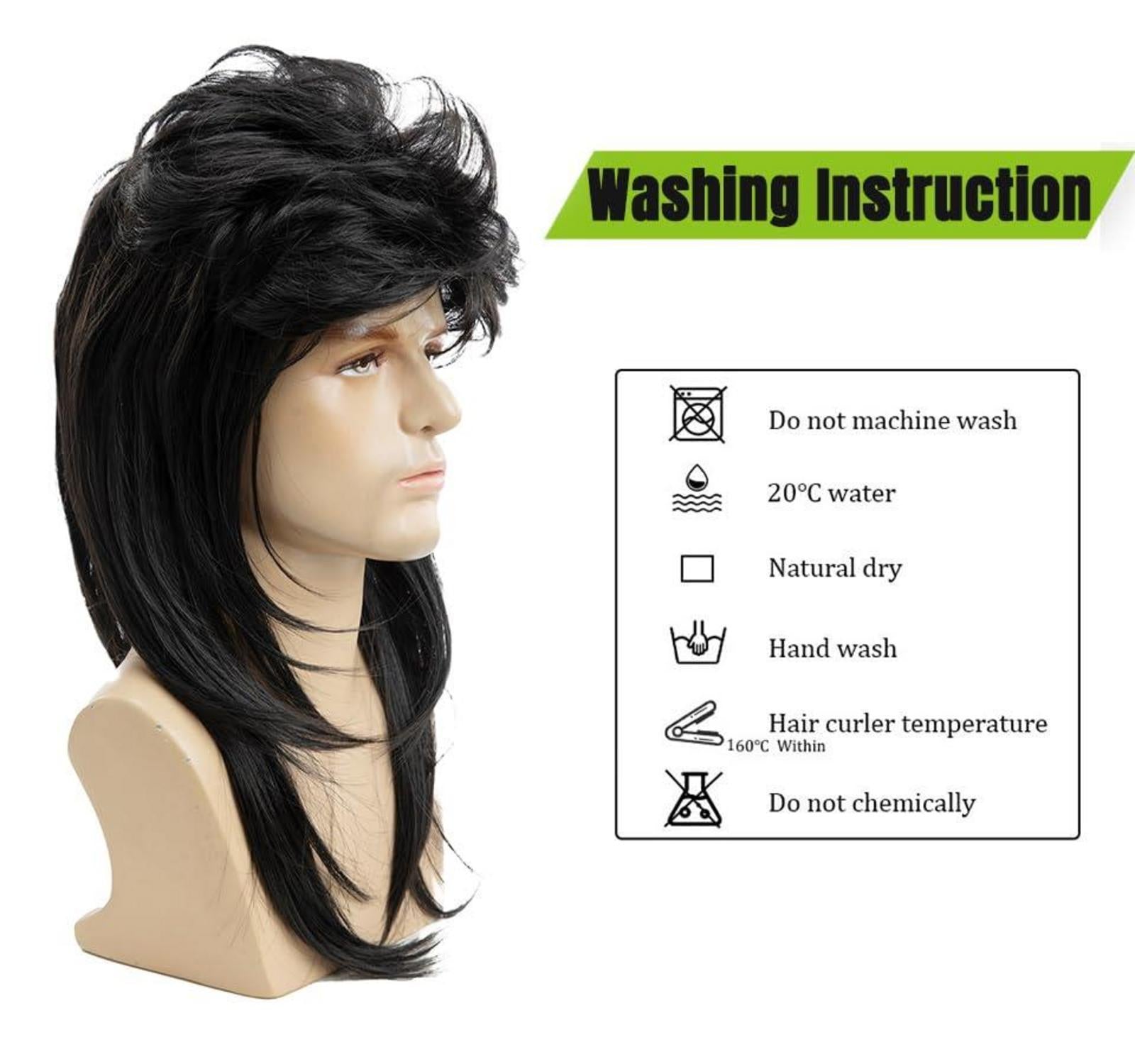 Schwarze Meeräsche Locken Perücke 70er 80er Jahre Cosplay Vollperücke