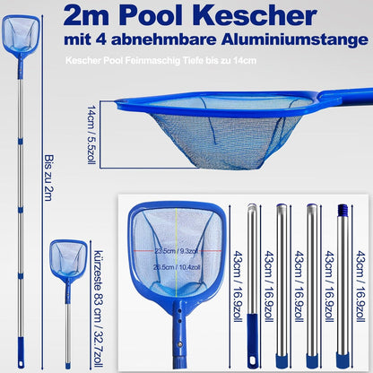 Poolkescher Feinmaschig mit Teleskopstange, 200cm, Poolreinigung