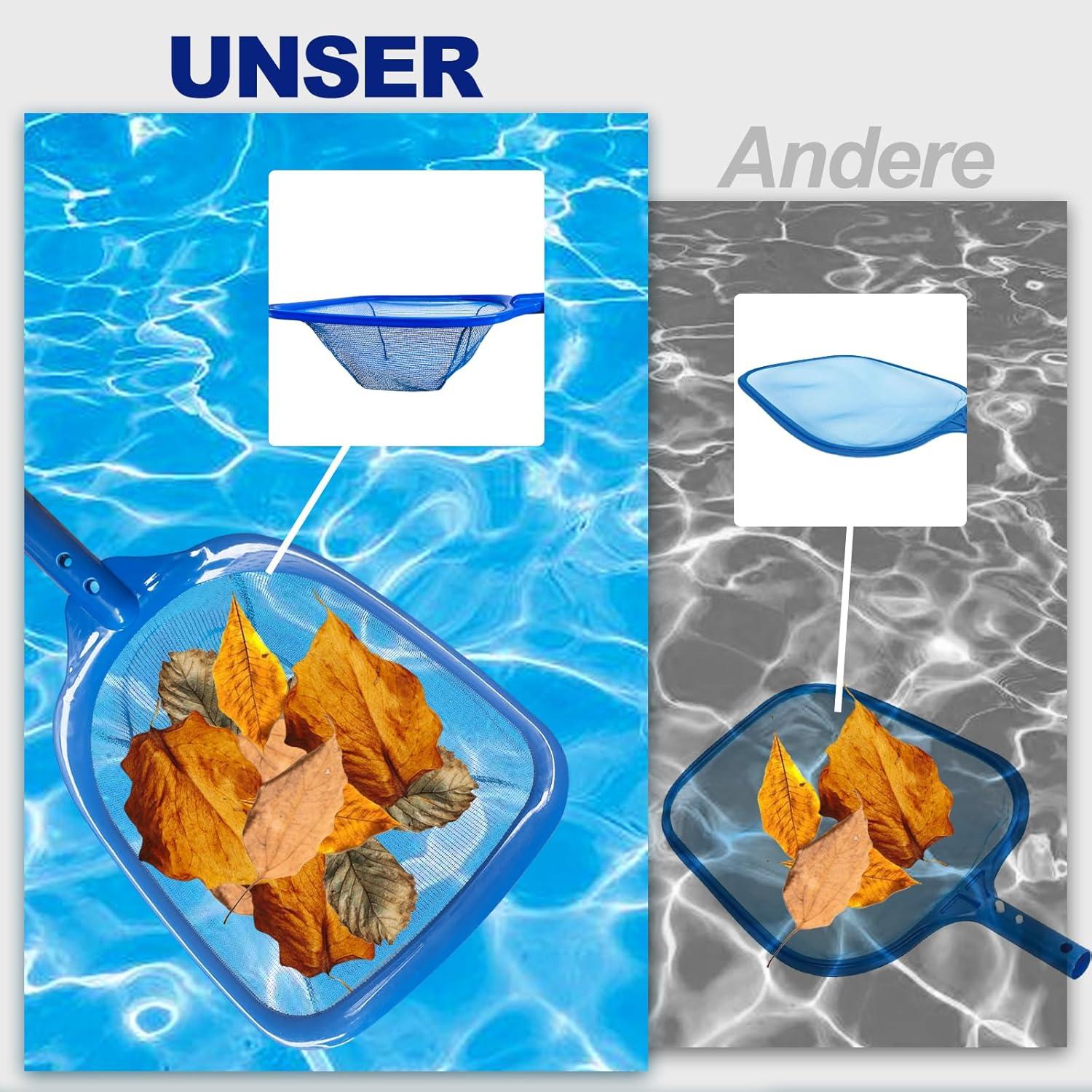 Pool Kescher Feinmaschig mit Teleskopstange, 200cm, für Schwimmbad, Teich & Poolreinigung
