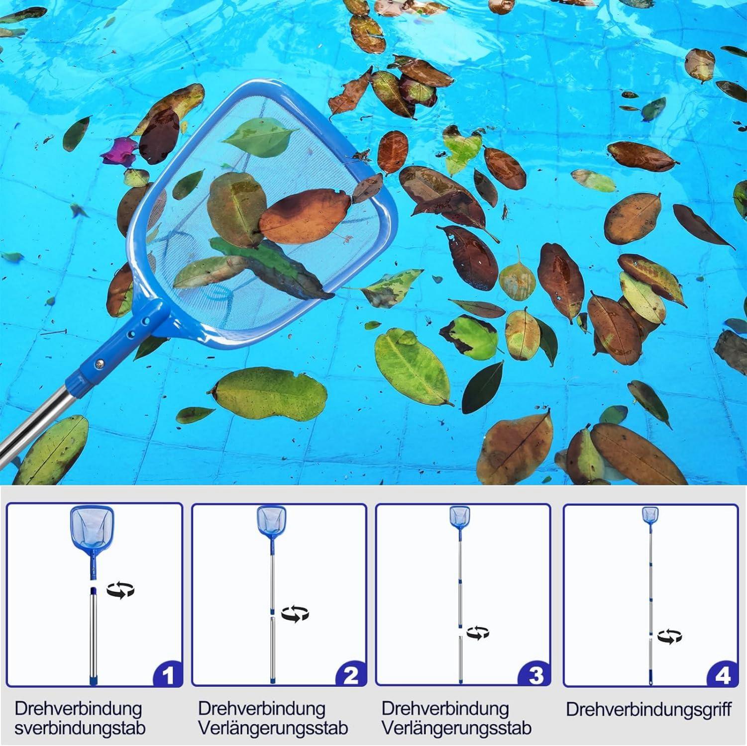 Pool Kescher 200cm Feinmaschig Teleskopstange Poolreinigung Schwimmbad Teich