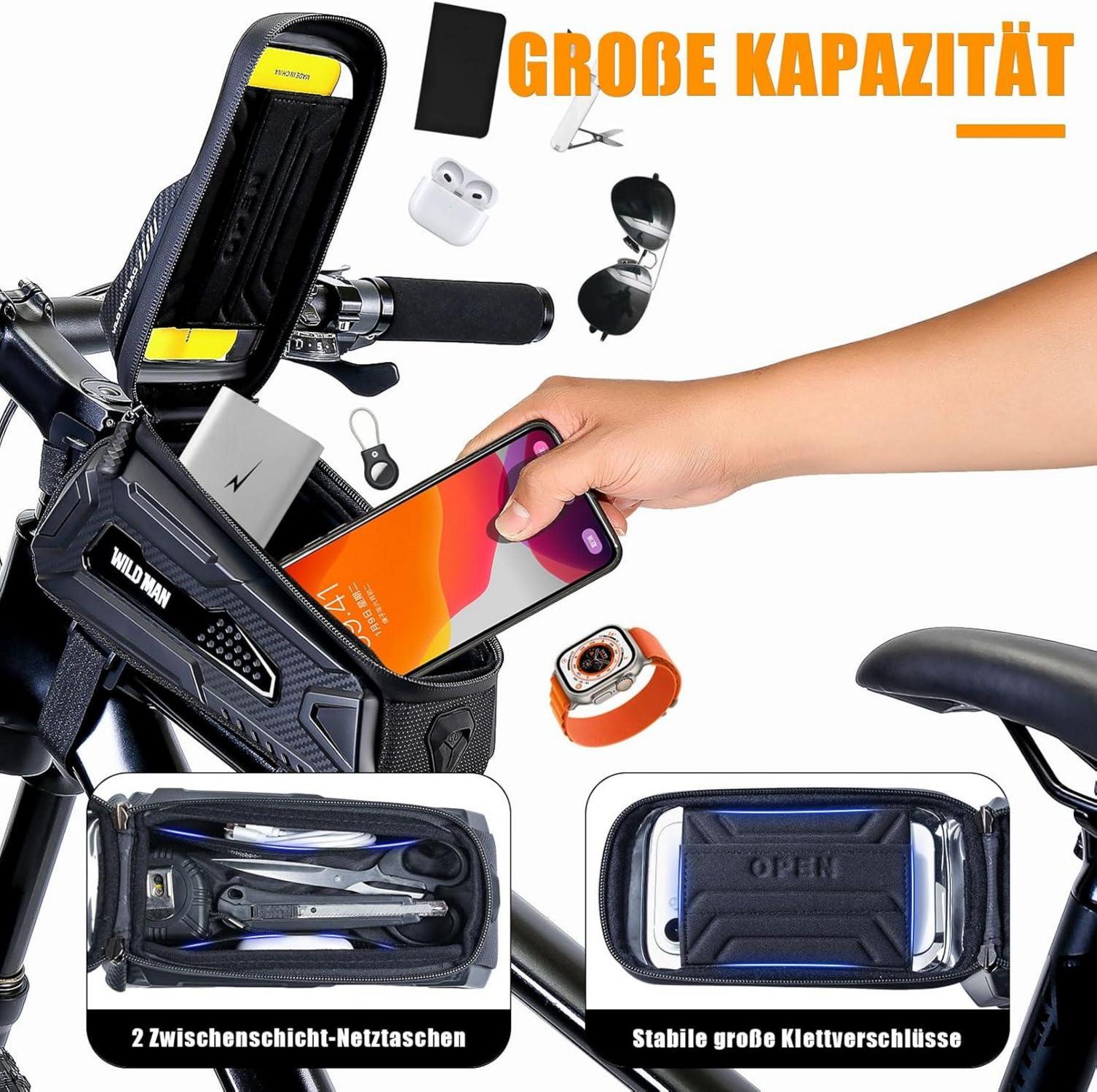 Fahrradtasche Rahmen Wasserdicht Mecha-Style Touchscreen Sonnenblende Schwarz