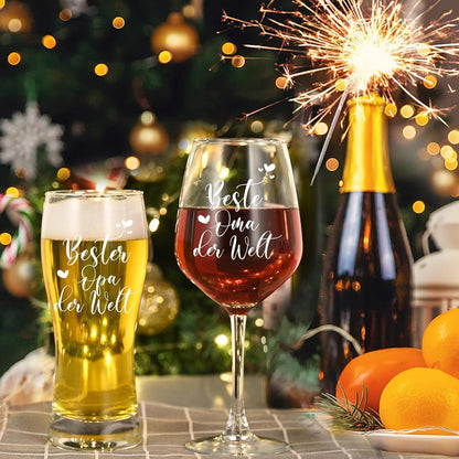 Personalisierte Weinglas und Bierglas Set - Beste Oma & Bester Opa, Geschenk zum Muttertag Vatertag Hochzeit