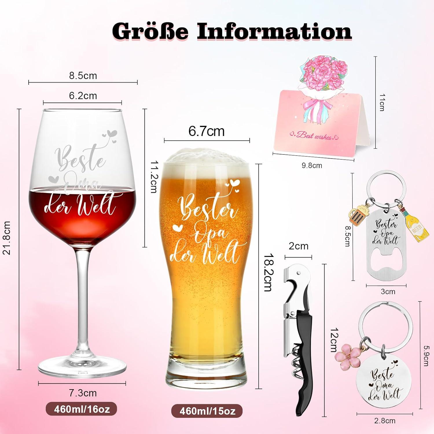 Personalisierte Weinglas und Bierglas Set - Beste Oma & Bester Opa, Geschenk zum Muttertag Vatertag Hochzeit