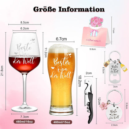 Personalisierte Weinglas und Bierglas Set - Beste Oma & Bester Opa, Geschenk zum Muttertag Vatertag Hochzeit
