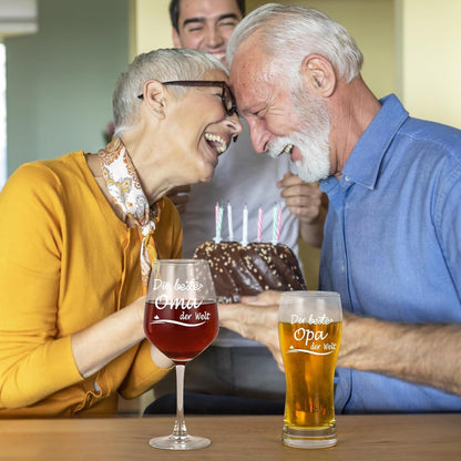 Bierglas und Weinglas Set für Oma und Opa, Geschenkidee