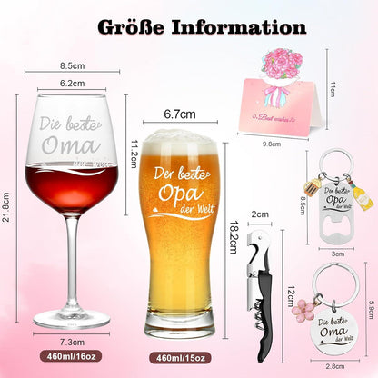 Weinglas und Bierglas Set für Oma und Opa - Geschenke zum