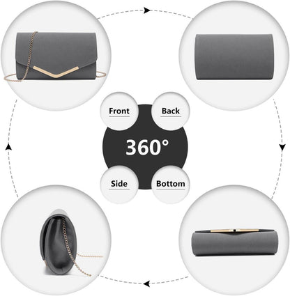 Elegante Miss Lulu Damen Umschlag Clutch mit Kette