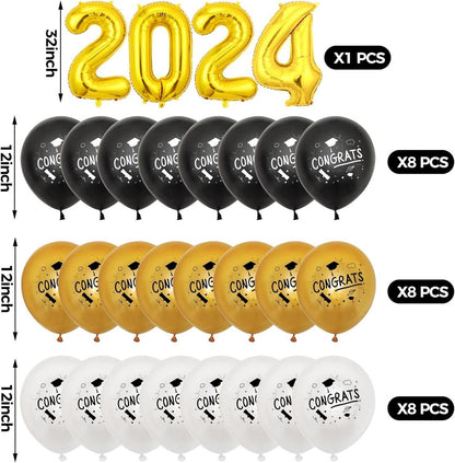 VIKY® 2024 Abschluss Deko Luftballons Schwarz Gold, 25 Stück