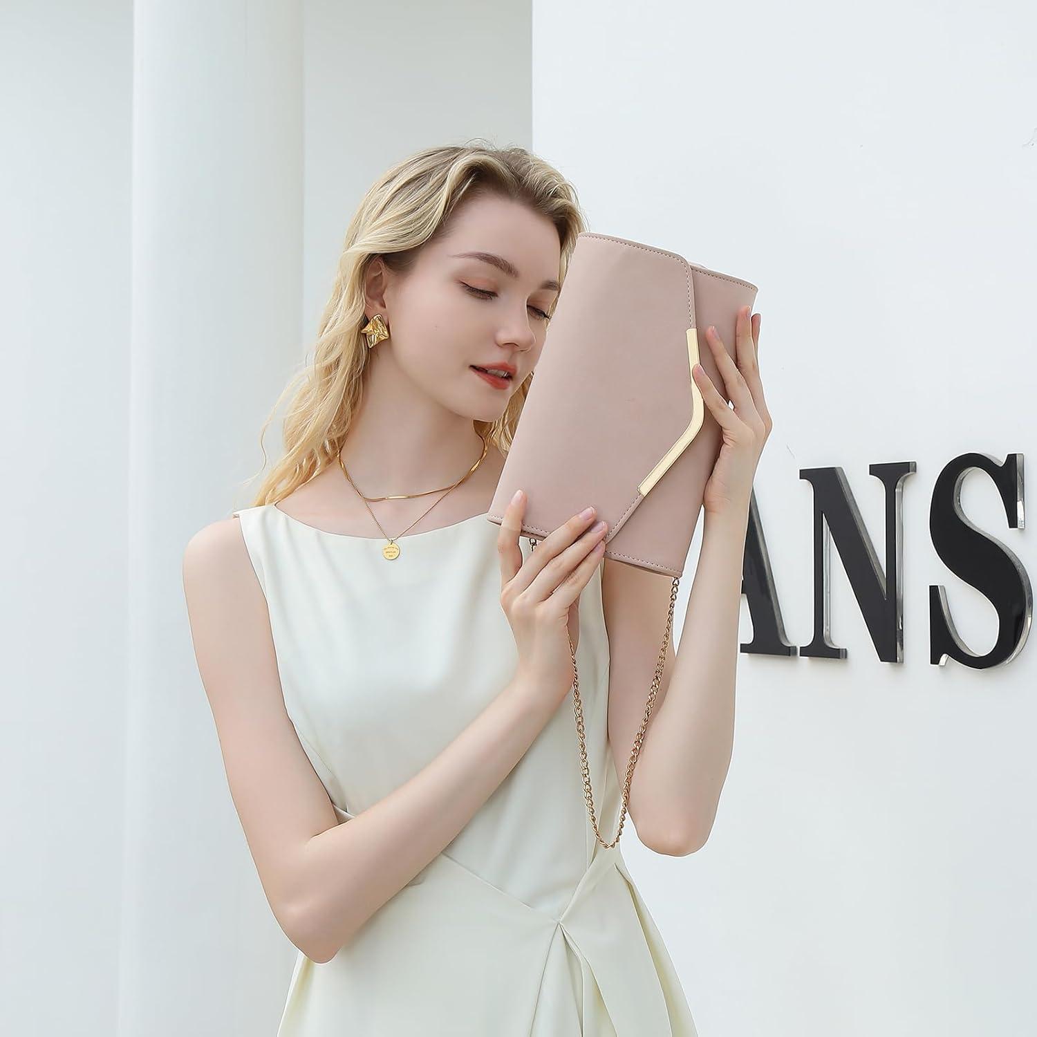 Miss Lulu Damen PU Umschlag Clutch mit Kette für Hochzeit