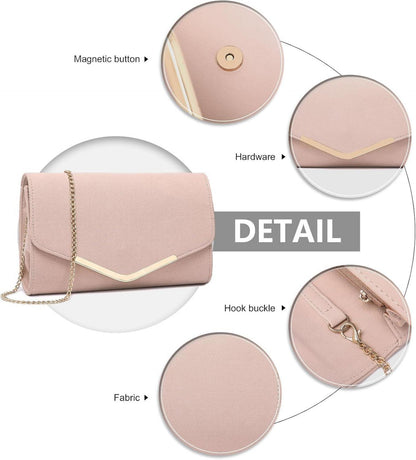 Damen Umschlag Clutch Elegant Abendtasche mit Kette für Hochzeit Party