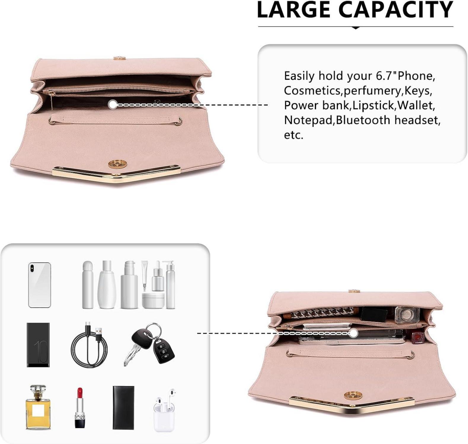 Damen Umschlag Clutch Elegant Abendtasche mit Kette für Hochzeit Party