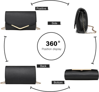 Damen Umschlag Clutch Elegant Abendtasche mit Kette für Hochzeit Party