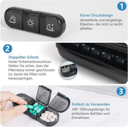 Pillendose 7 Tage Fächer feuchtigkeitsbeständig Großtext