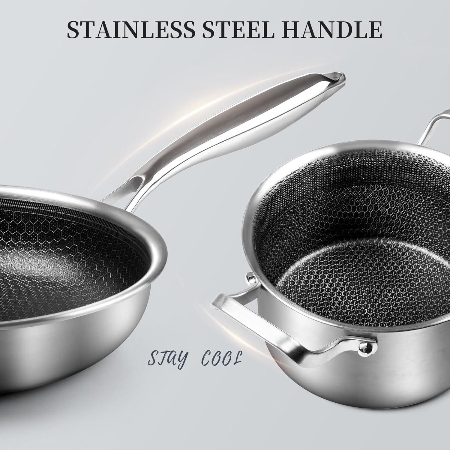 Edelstahl Töpfe Pfannenset 6-Teilig Antihaft Bratpfanne 24cm Stielkasserolle 2L