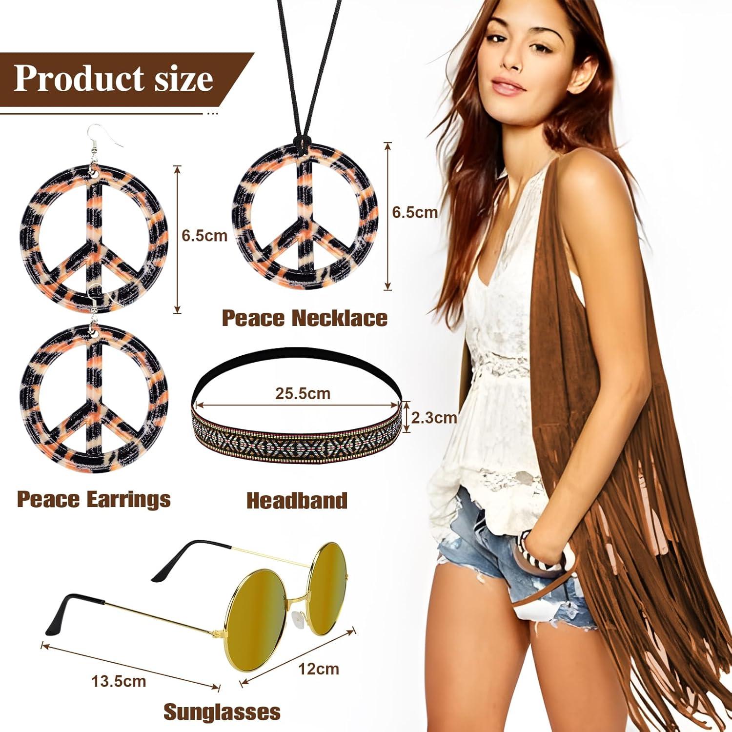 BIQIQI Hippie Damen Fransenweste 70er Jahre Kostüm Set