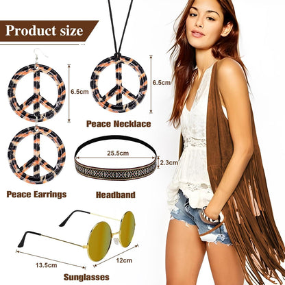 BIQIQI Hippie Damen Fransenweste 70er Jahre Kostüm Set