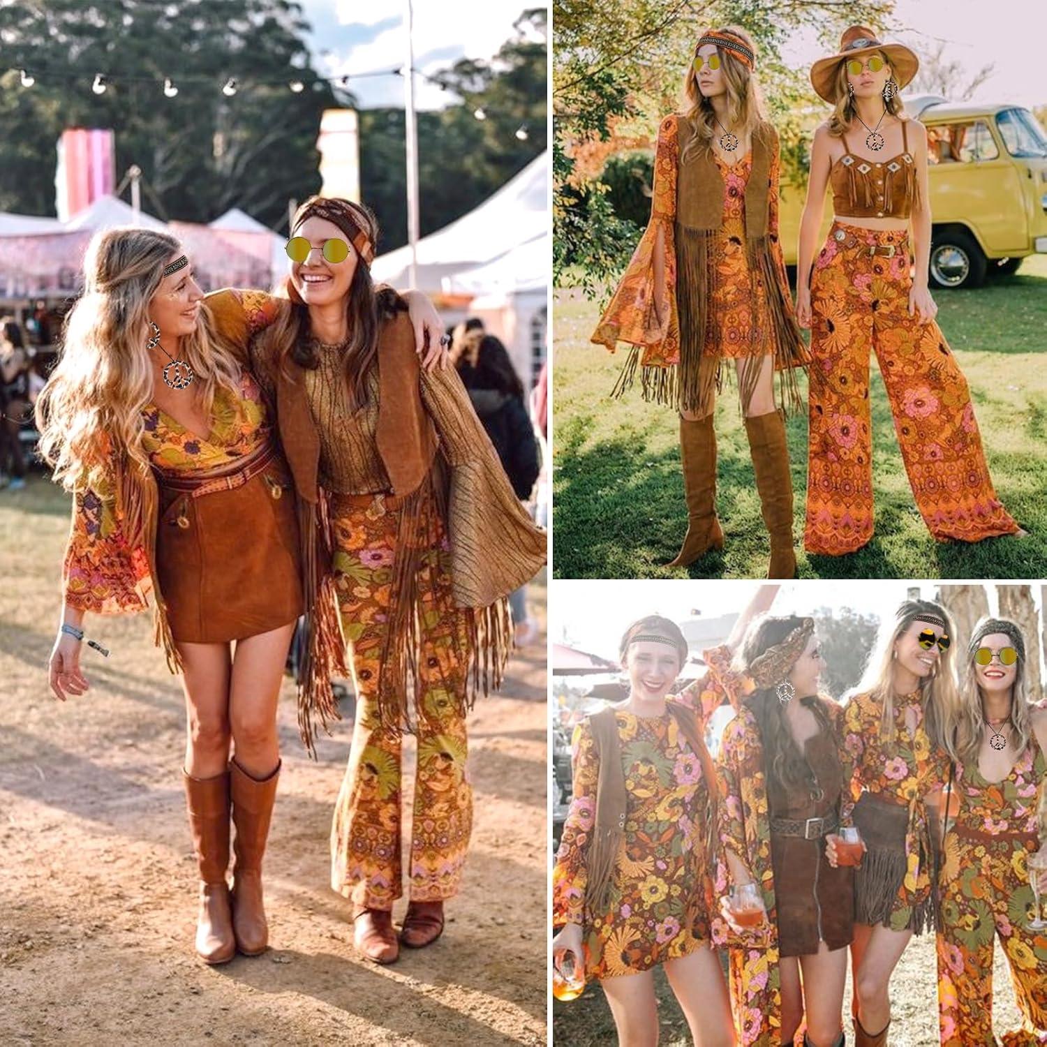 Hippie Fransenweste Damen 70er Jahre Kostüm Set Karneval XXL