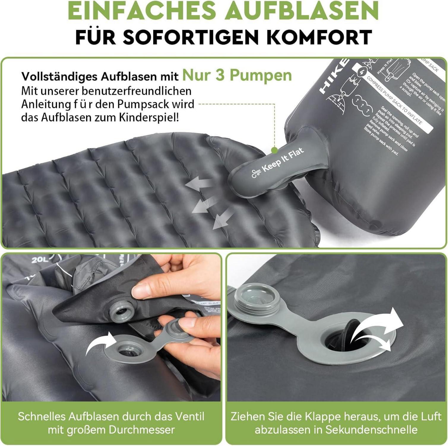 Aufblasbare Camping Isomatte HIKENTURE Ultraleicht 8cm Dicke 6,2 R-Wert