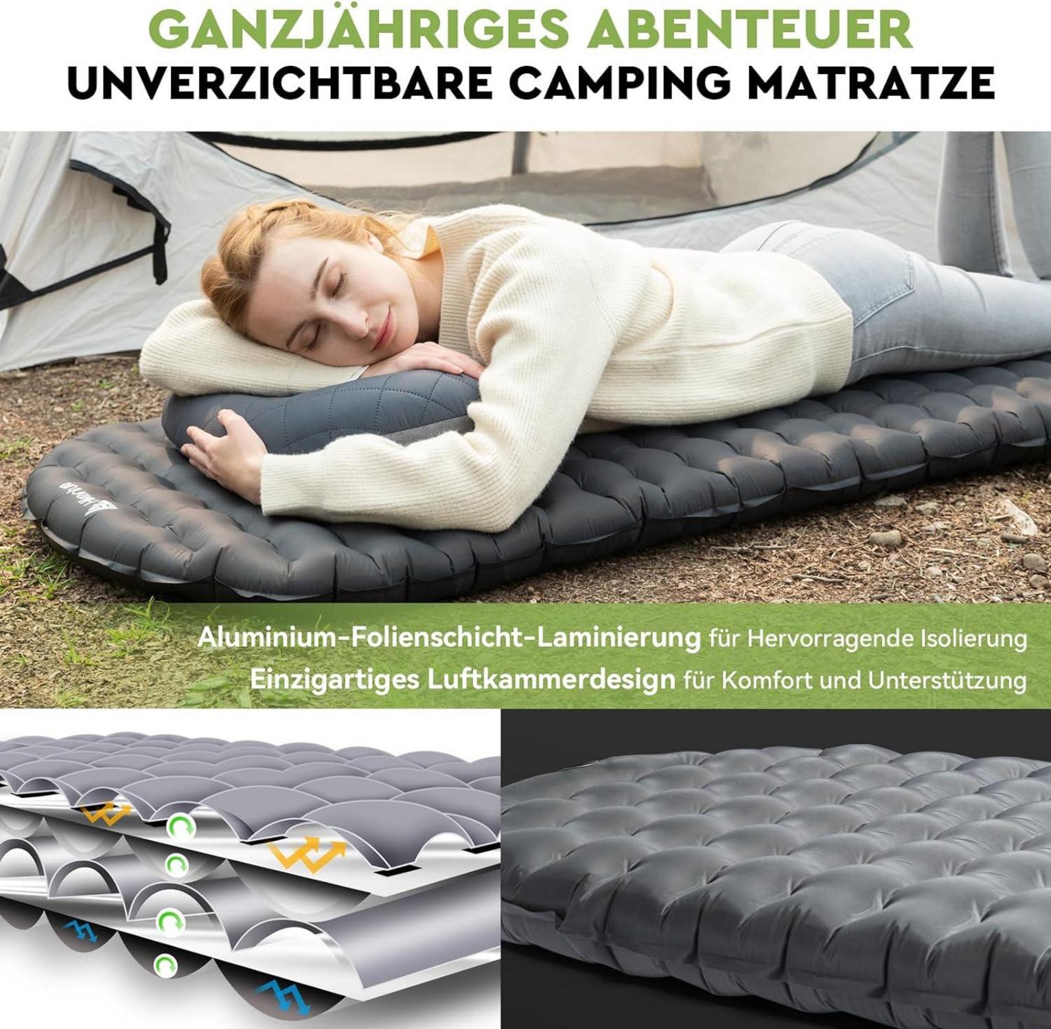 Isomatte Camping Ultraleicht 8cm Dicke Aufblasbare Luftmatratze_GRAU