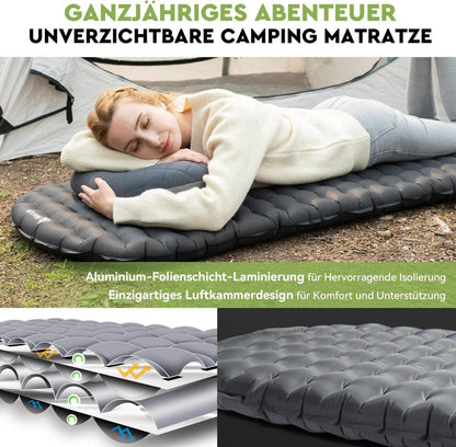 Isomatte Camping Ultraleicht 8cm Dicke Aufblasbare Luftmatratze_GRAU