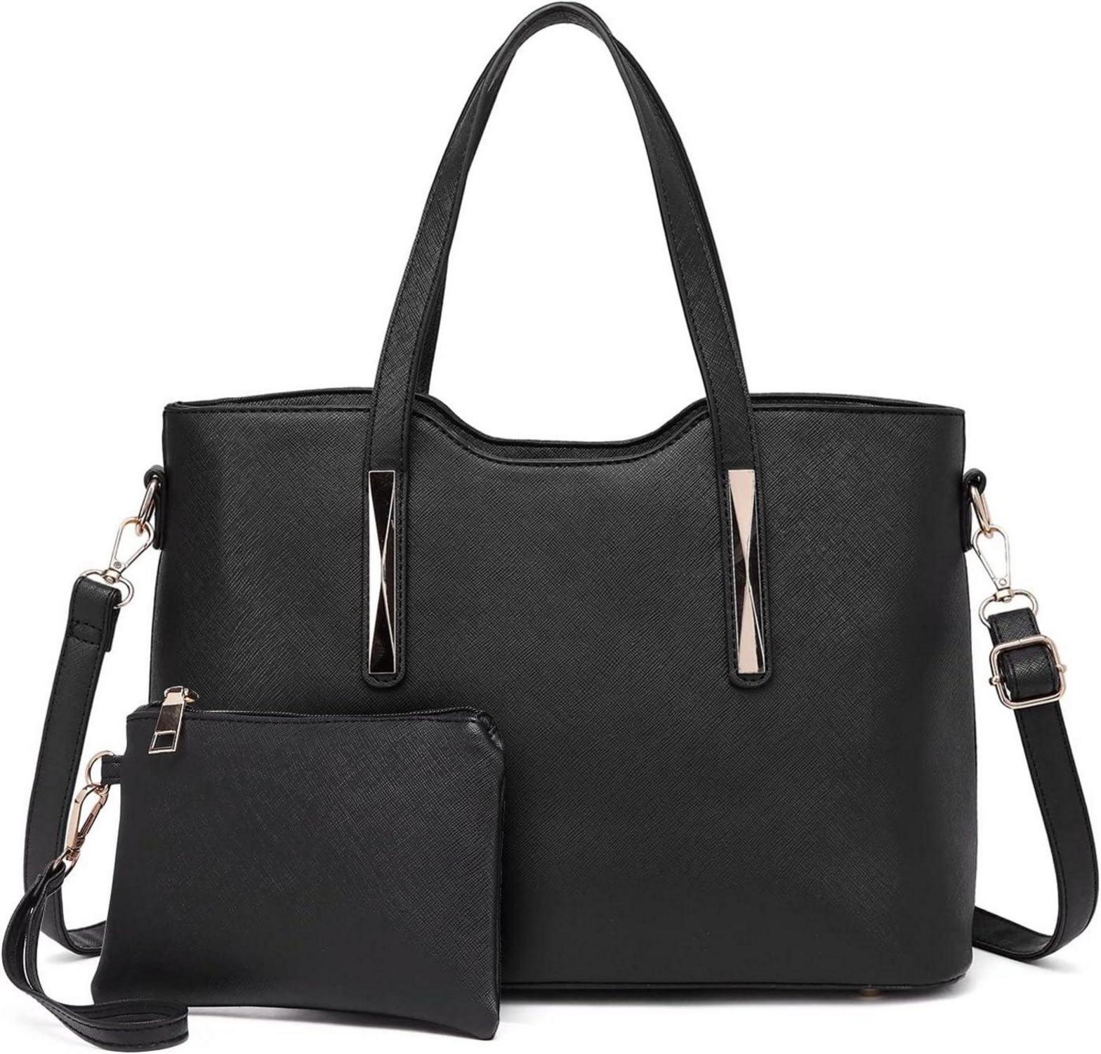Moderne Miss Lulu Damen Handtasche Set Schwarz PU Leder