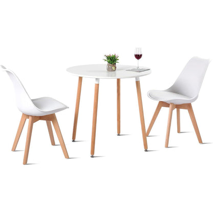 Essgruppen Set für 2 Personen – Runder Weißer Tisch + 2 Buche Stühle