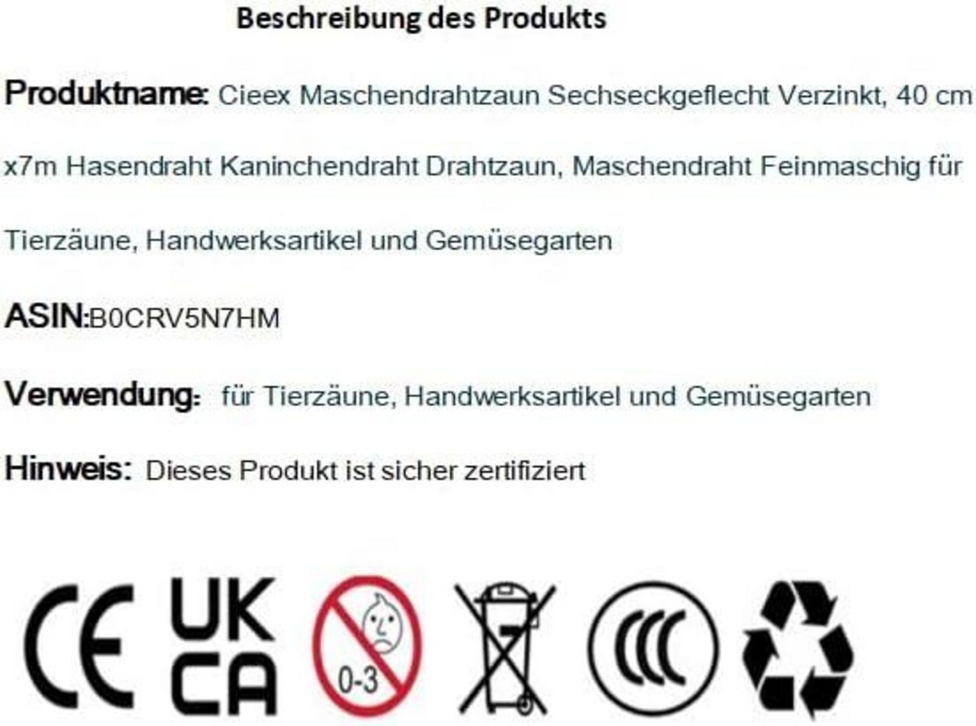 Kaninchendraht Drahtzaun 0.4x7m Maschendraht Hühnerdraht Feinmaschig