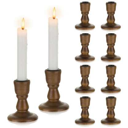 Holz Kerzenständer 10er Set Dunkelbraun Vintage für Stabkerzen
