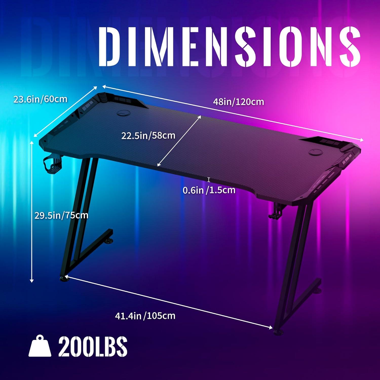 Gaming Tisch mit LED-Leuchten und 384 Farbmodi