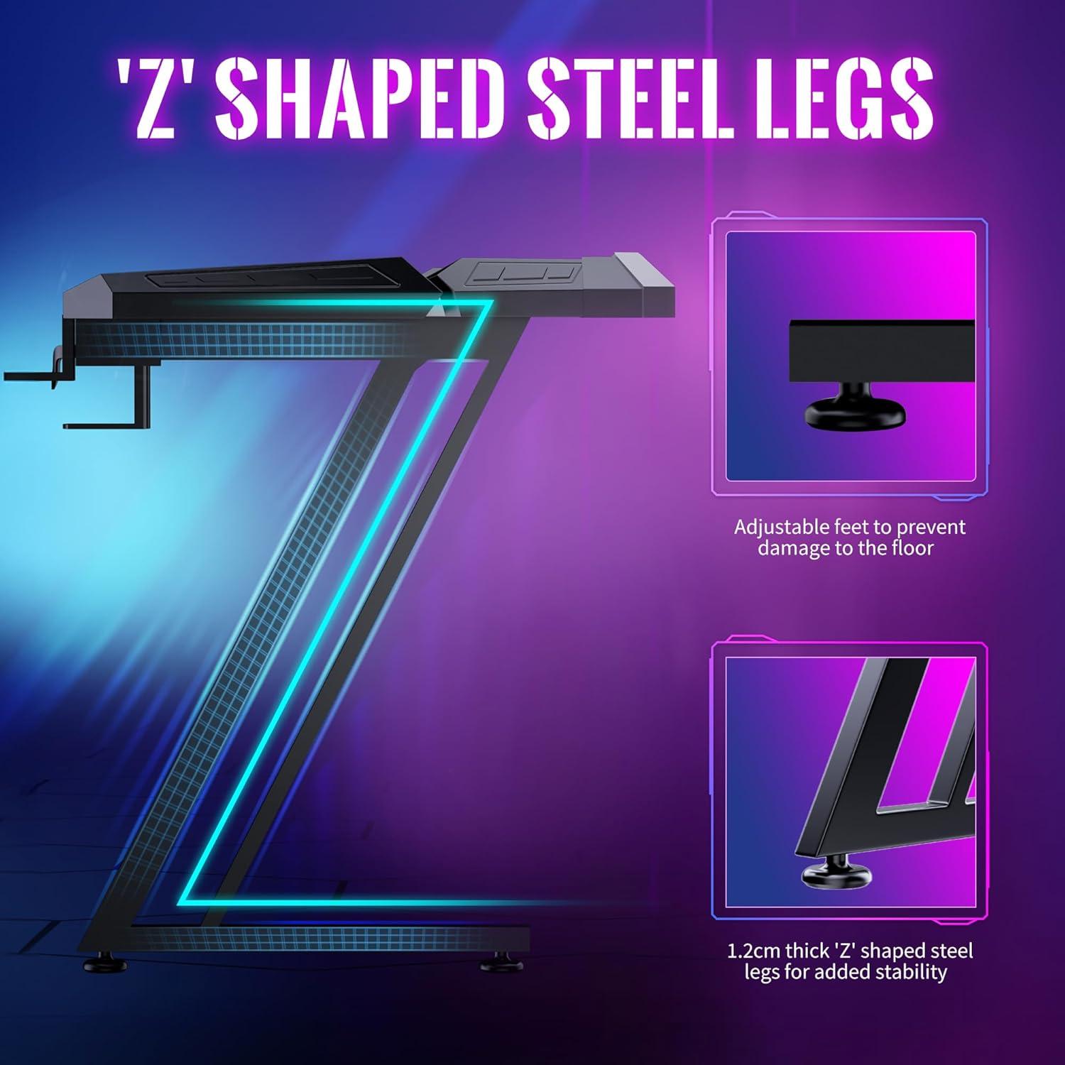 120X60cm Gaming Tisch LED Carbon Fiber RGB Computer Tisch 384 Farbmodus