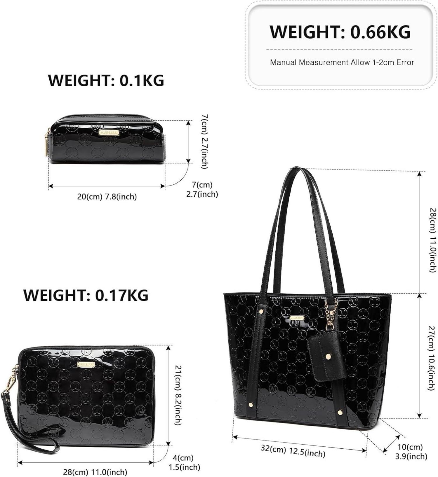 Miss Lulu Damen Handtasche Set PU-Leder Clutch Kosmetiktasche